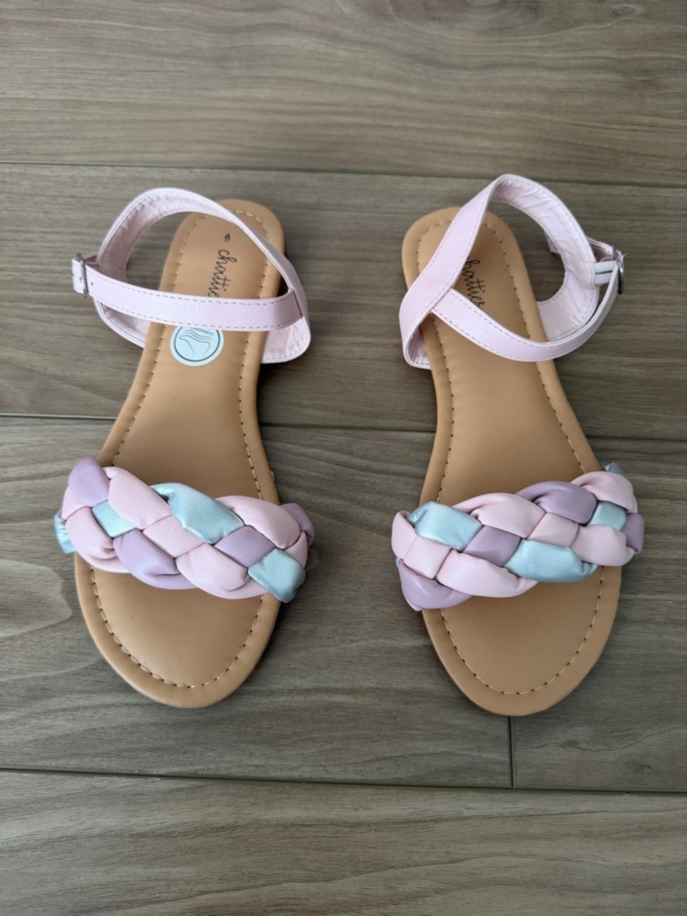 Braided Pastel Pink & Light Blue Ankle Strap Sandals